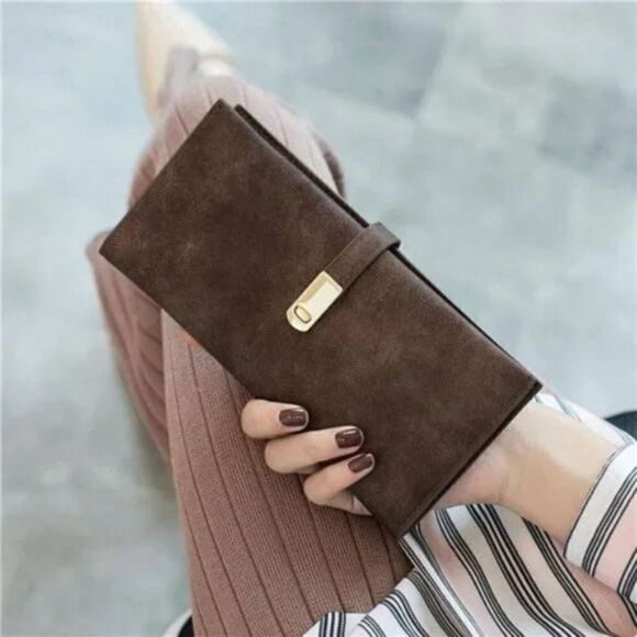 New Wallet Billfold Skinny RFID for Women Leather, Brown - Picture 1 of 8